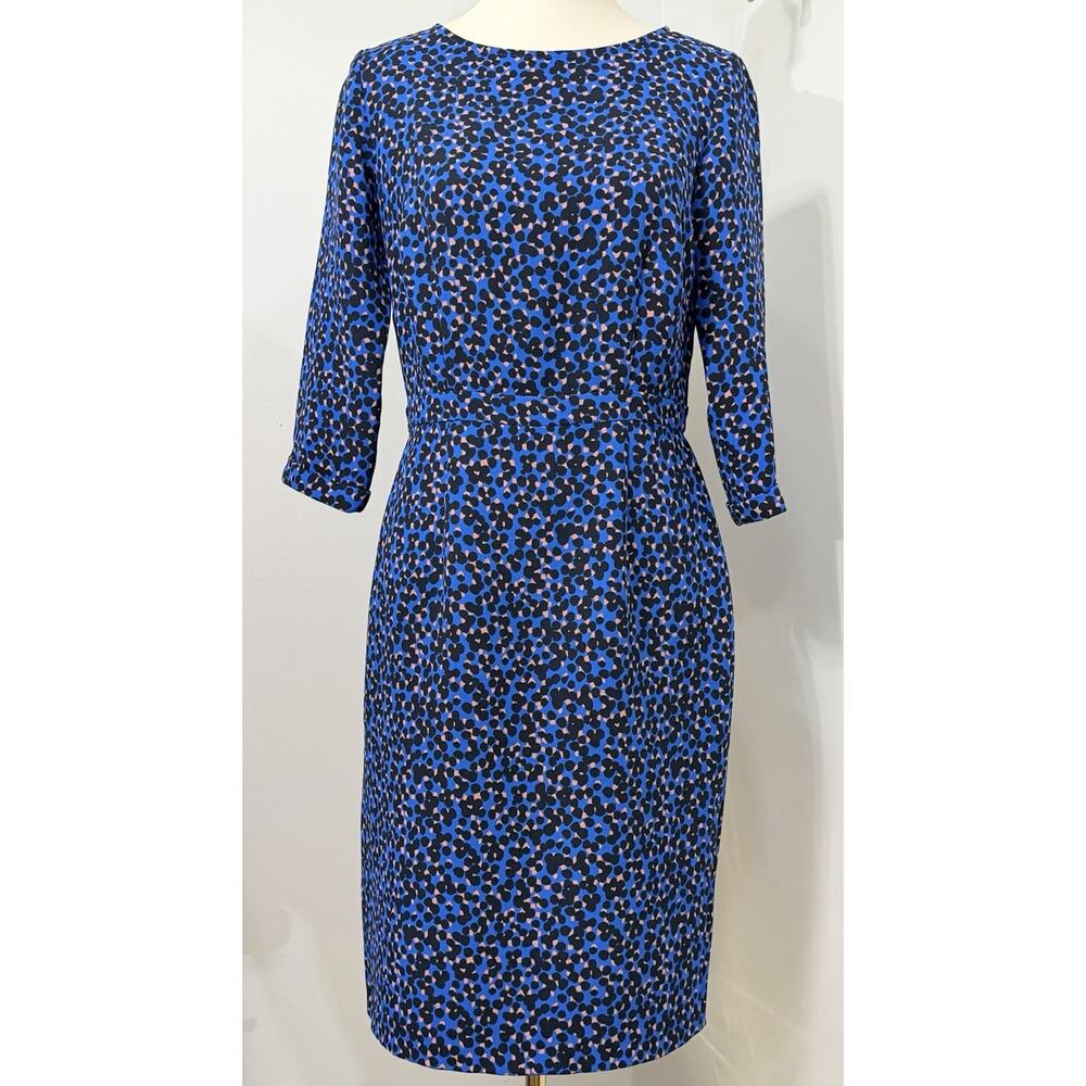 Boden Rosalind Womens Sheath Dress Boatneck Abstract Dot Blue US 8 UK 12